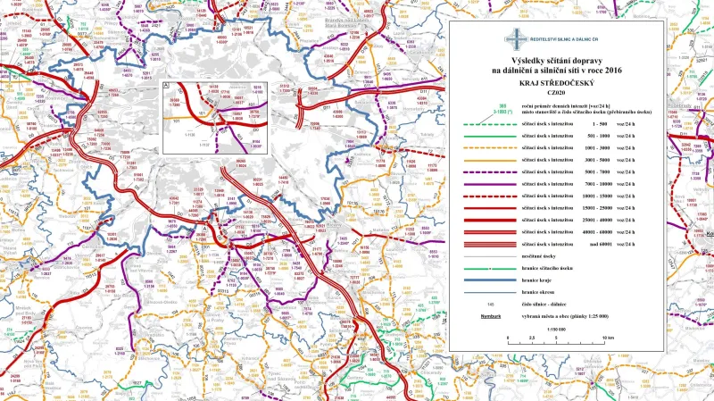 Průměrná dopravní intenzita ve velkých českých městech (2016)