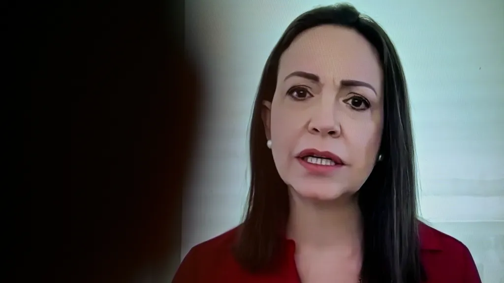 María Corina Machadová na snímku z roku 2024 při on-line tiskové konferenci