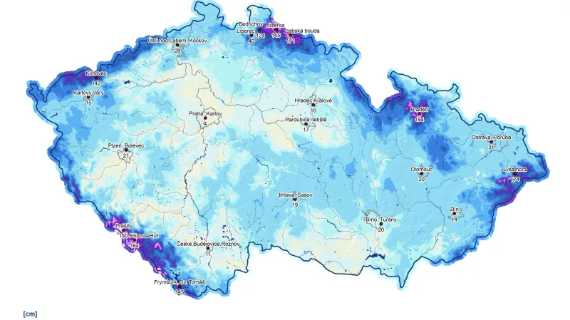 Výška sněhu v Česku 24. prosince 1981