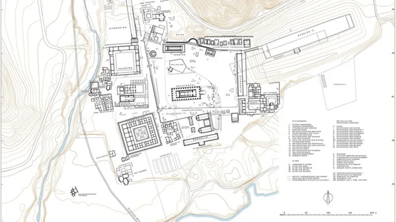 Mapa olympijského areálu v Olympii