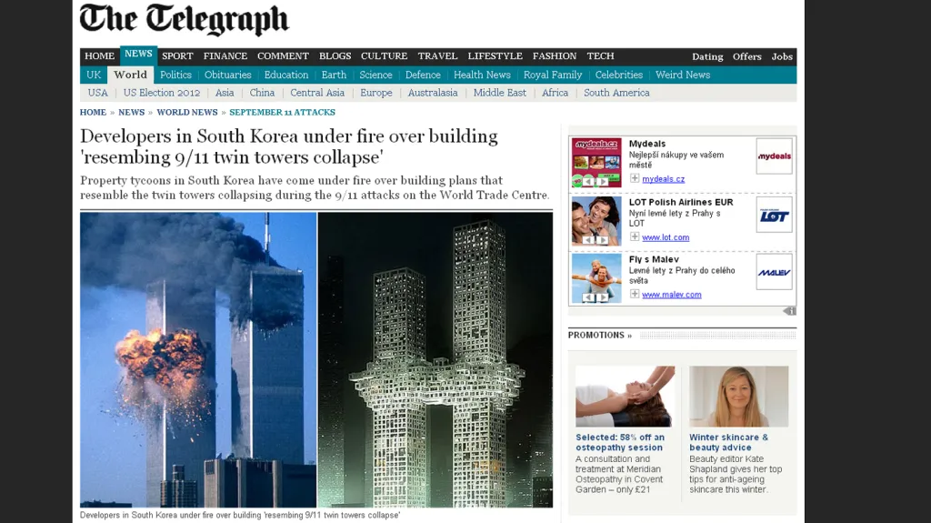 Daily Telegraph o návrhu korejských mrakodrapů