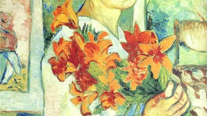 Natálie Gončarova / Autoportrét se žlutými liliemi (1907)