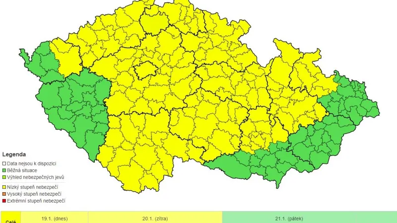 Výstraha ČHMÚ před silným větrem – 19. ledna 2022