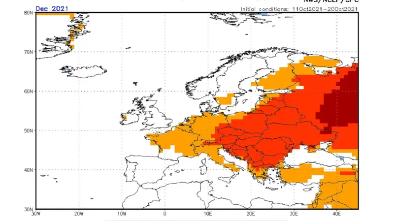 Odchylka teploty od průměru v prosinci