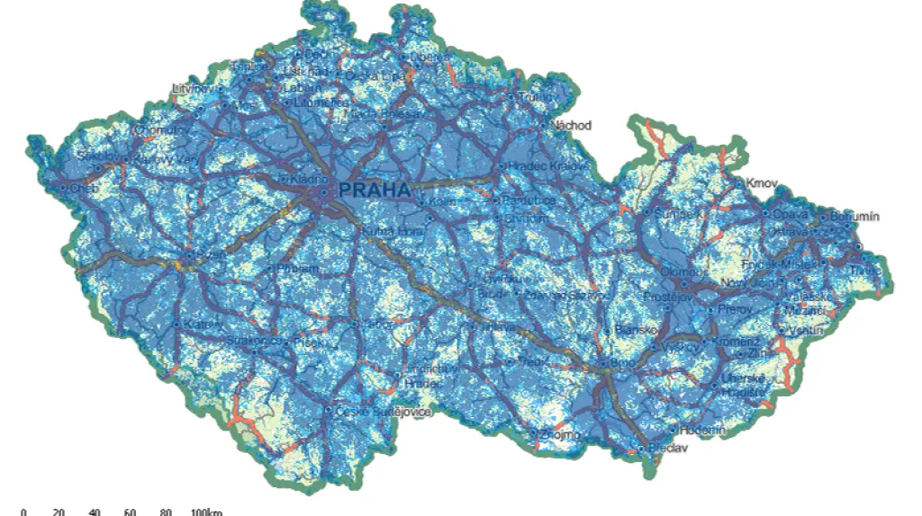 Mapa pokrytí mobilním signálem – Vodafone