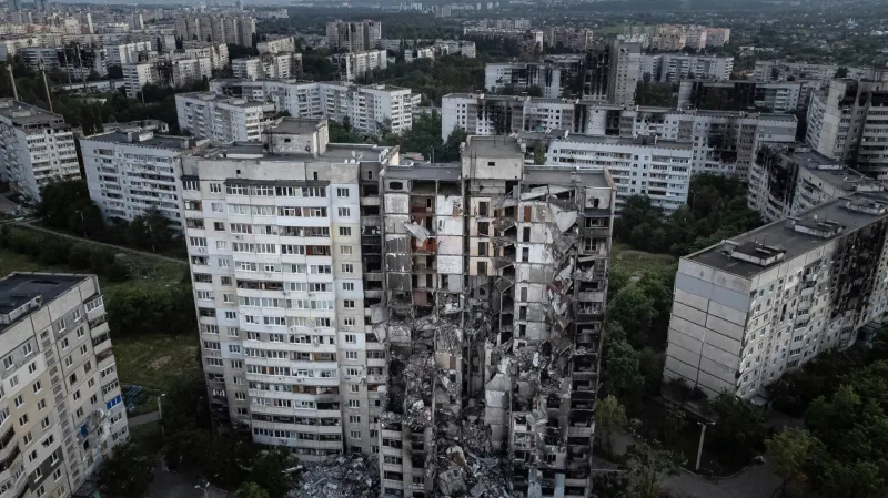 Poškozené domy v Charkově