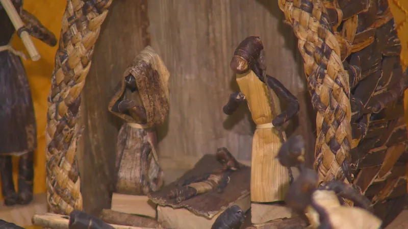 Betlém ze sbírky faráře Jaroslava Svobody (banánové listí)