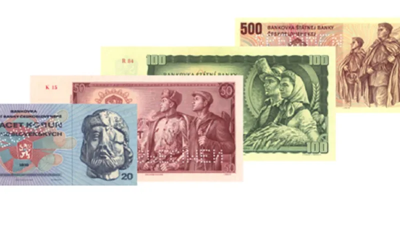 Lícní strany bankovek starších emisí obíhajících na konci roku 1989