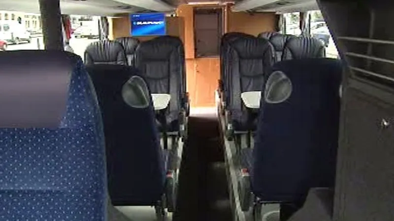 Interiér autobusu Setra na lince Praha-Norimberk