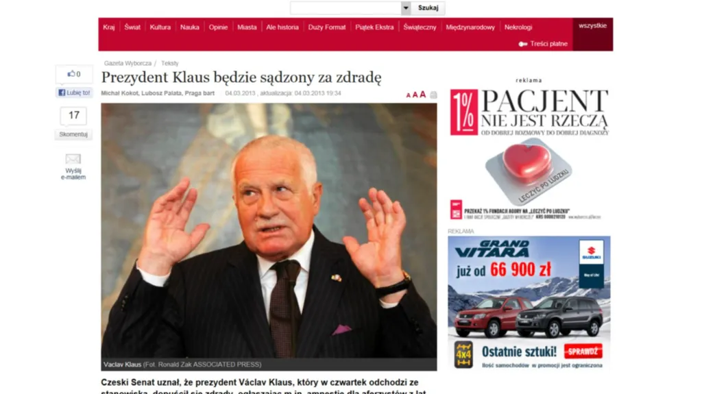 Václav Klaus v polských novinách