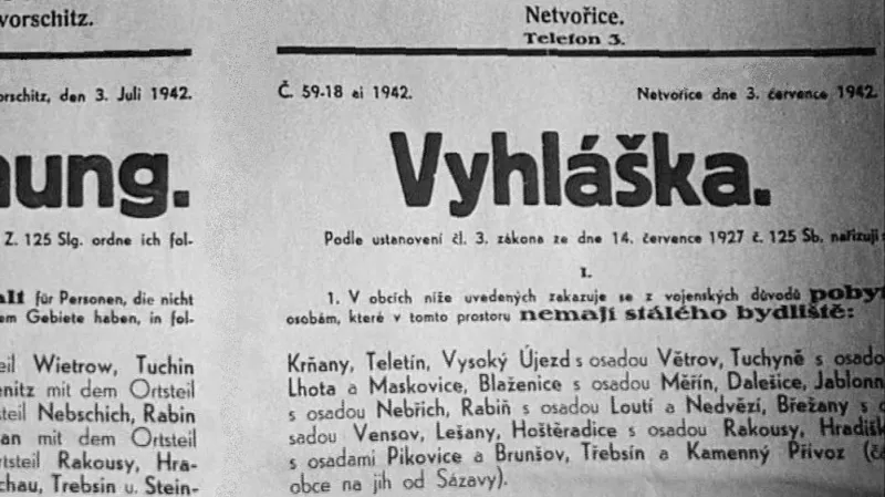 Vyhláška o vystěhování obyvatel na Neveklovsku