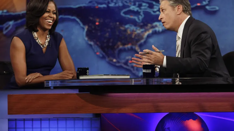 Michelle Obamová a Jon Stewart