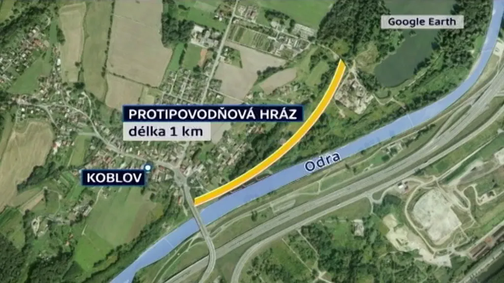 Protipovodňová hráz v Koblově