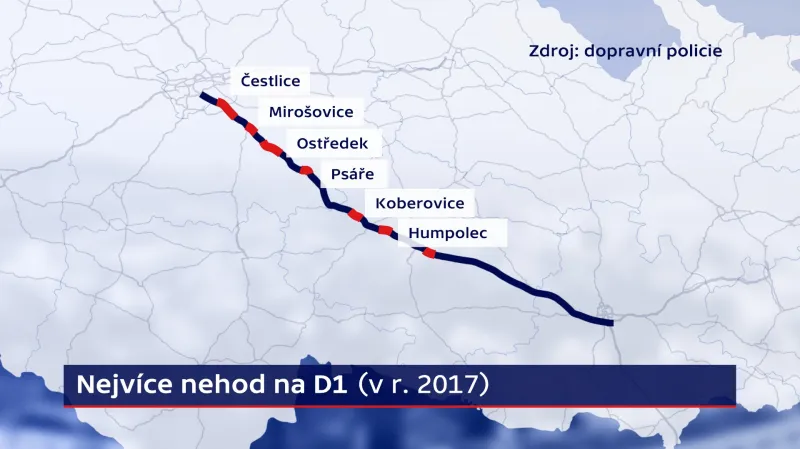 Srovnání: Úseky s nejvíce nehodami na D1