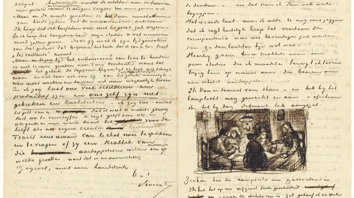 Dopis Vincenta van Gogha bratru Theovi se skicou Jedlíků brambor (1895)