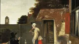 Pieter do Hooch / Muž, který kouří a žena pije na dvorku (1658-1660)