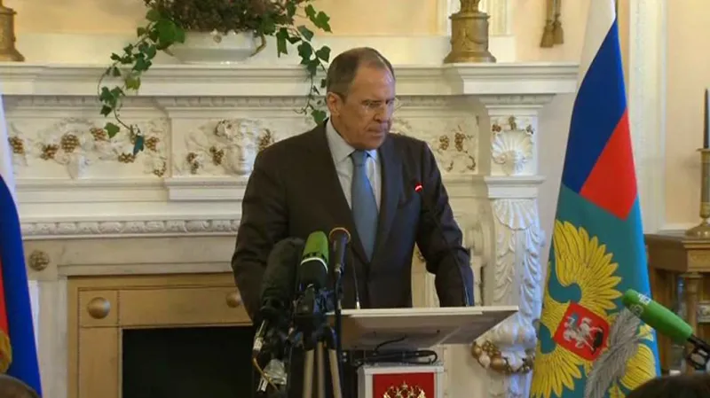 Sergej Lavrov na brífinku po jednání s Johnem Kerrym