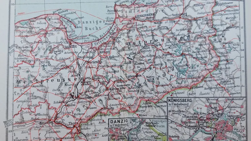 Pobaltí na začátku 20. století (červeně Německo, zeleně Rusko)