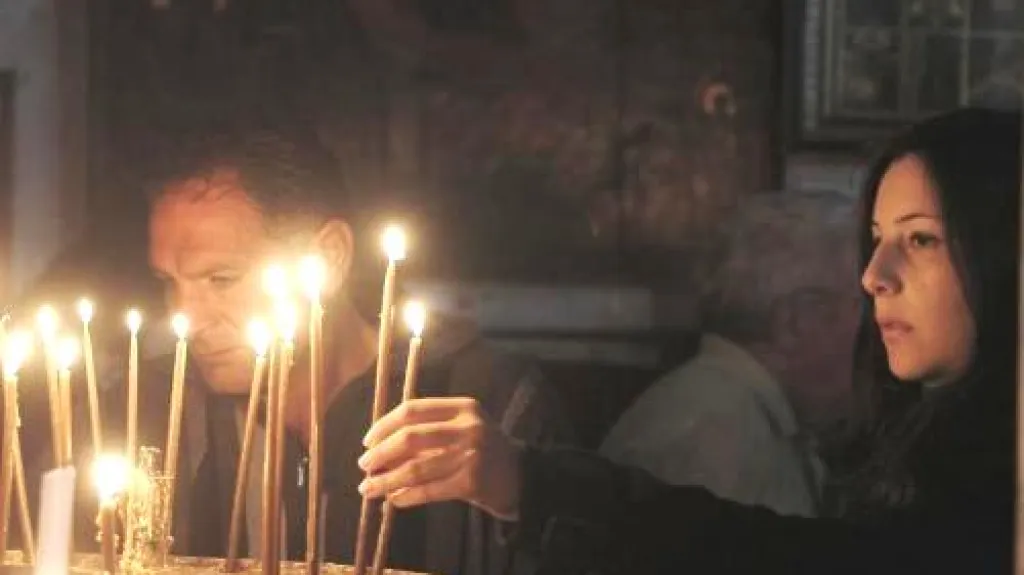 Křesťané v betlémské bazilice Narození Páně