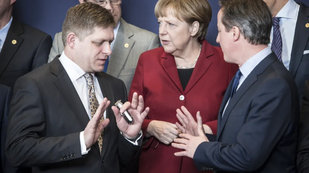 Robert Fico, Angela Merkelová a David Cameron