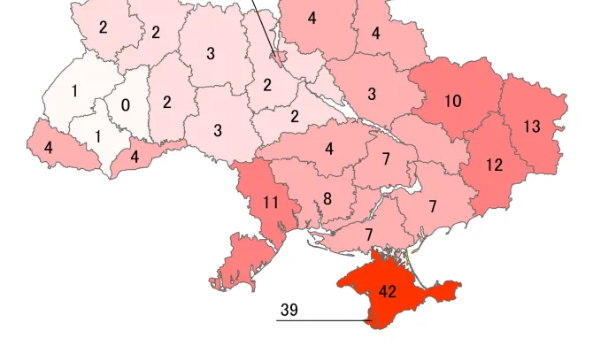 Podíl hlasů proti Deklaraci ukrajinské nezávislosti v referendu roku 1991