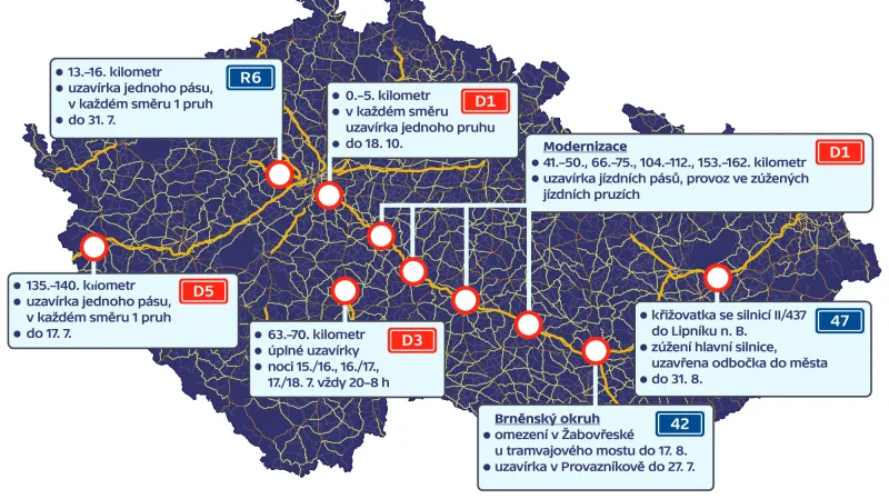 Uzavírky na silnicích ČR