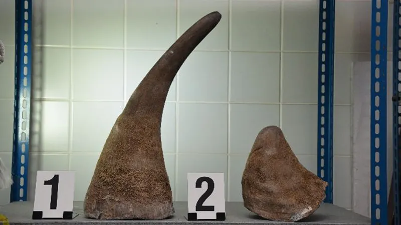 Zabavené rohy nosorožce tuponosého