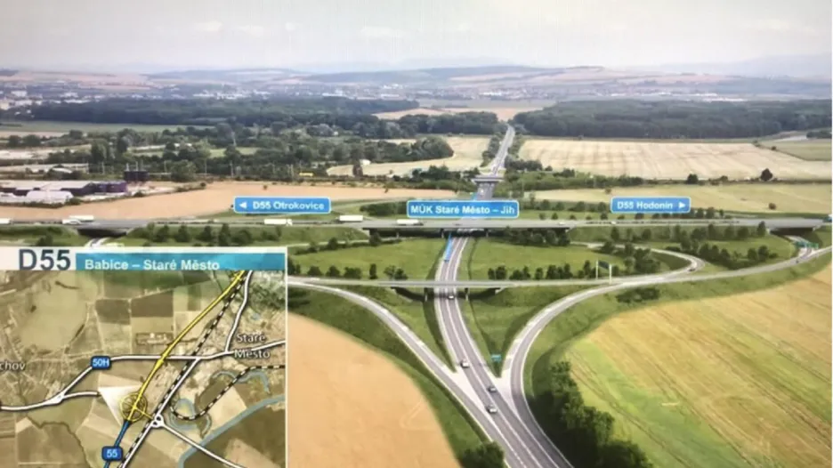Mapa D55 v úseku Babice – Staré Město