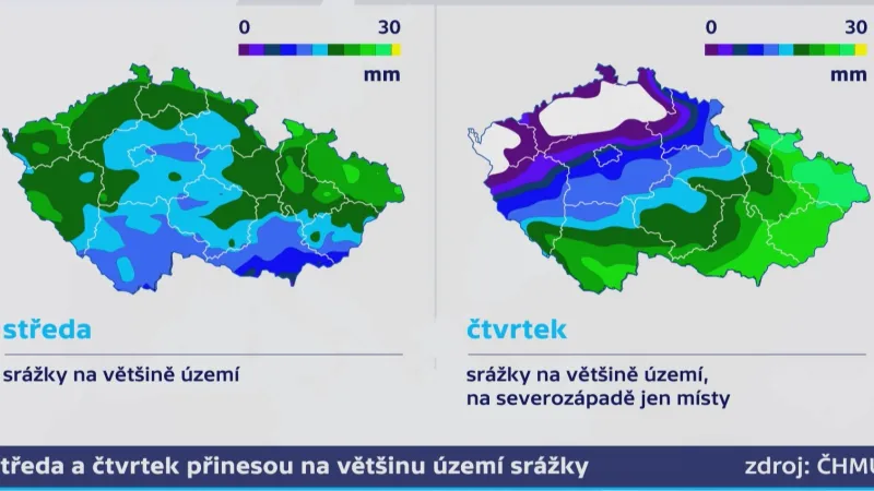 Srážky ve středu a ve čtvrtek