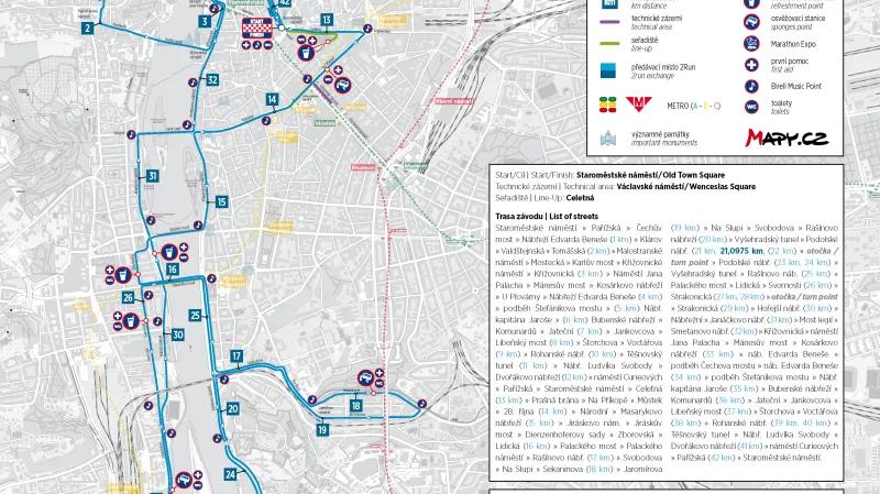 Trasa pražského maratonu 2019