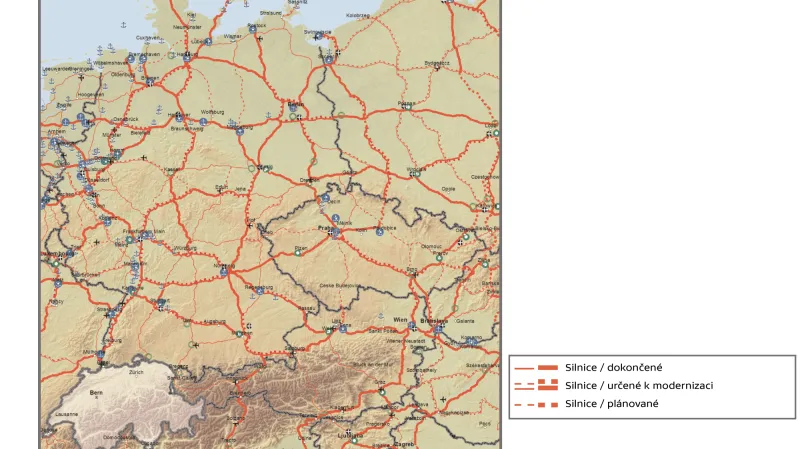 Silnice, přístavy, kombinované terminály železniční a silniční dopravy (RRT) a letiště
