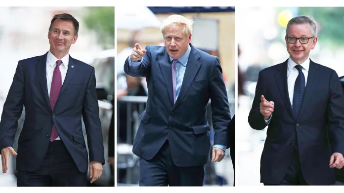 Kandidáti na šéfa konzervativců, zleva Rory Stewart, Jeremy Hunt, Boris Johnson, Michael Gove a Sajid Javid