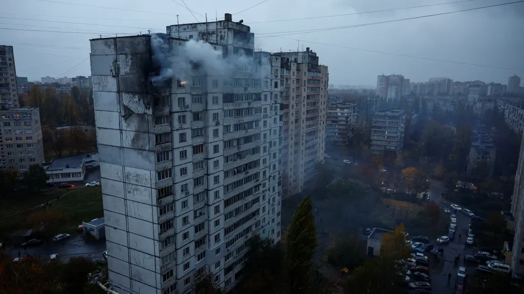 Následky ruského dronového útoku na Kyjev