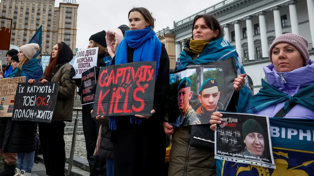 Demonstrace za návrat ukrajinských válečných zajatců (Kyjev, leden 2025)