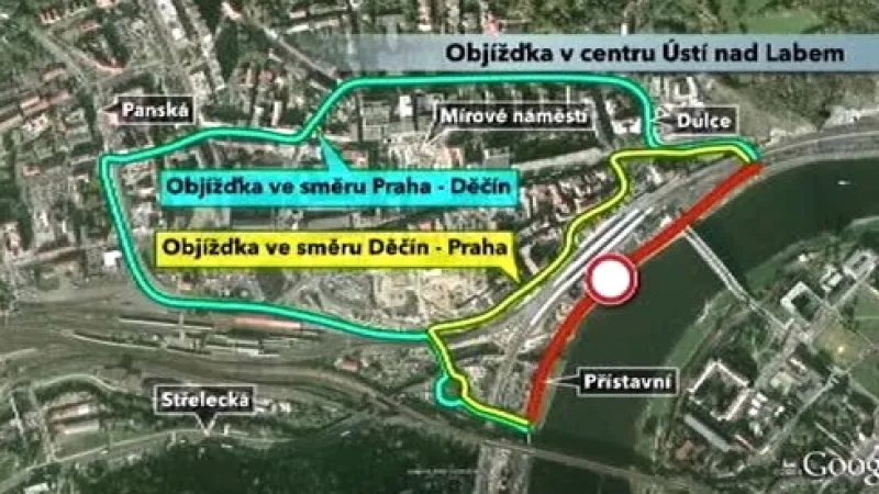Objízdné trasy při uzavírce v Ústí nad Labem
