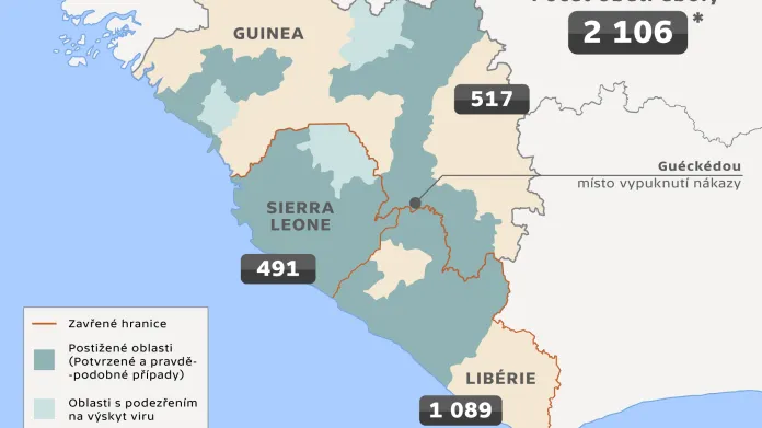 Mapa šíření eboly