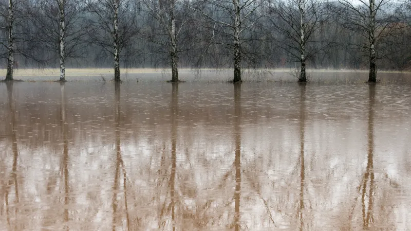 Rozvodněné Labe v Podkrkonoší