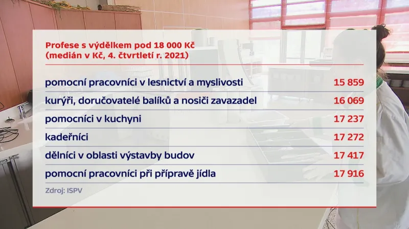 Profese s výdělkem pod osmnáct tisíc korun