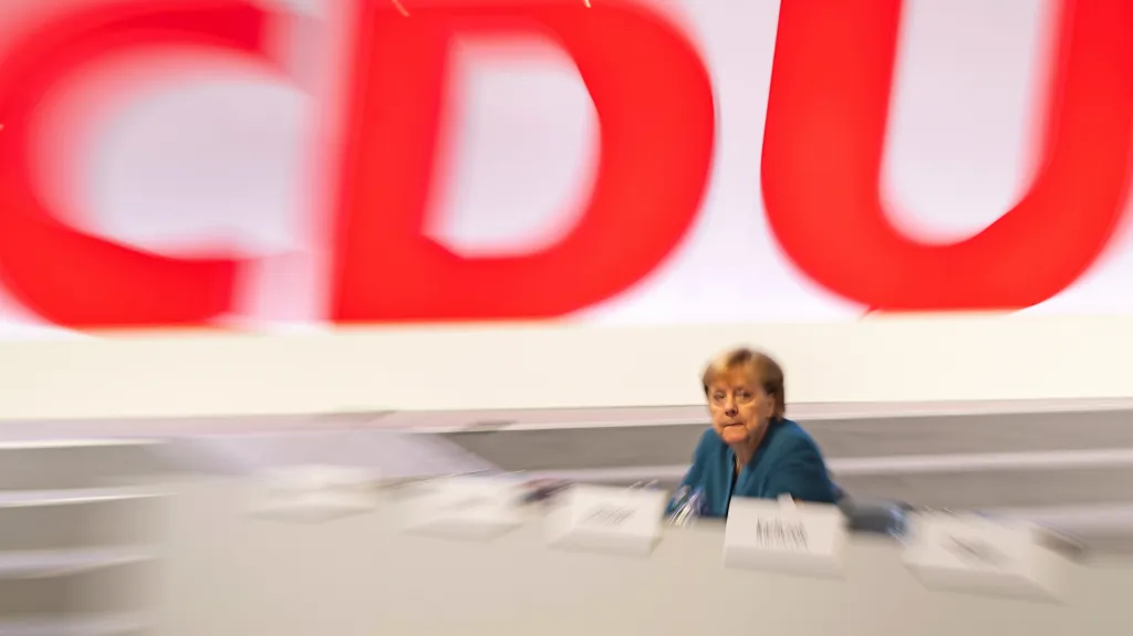 Angela Merkelová na sjezdu CDU v Lipsku v listopadu 2019
