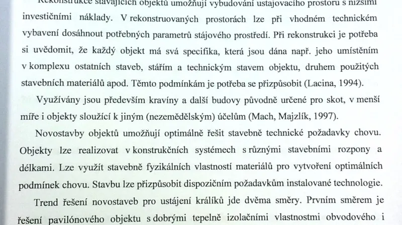 Technologie chovu králíků, práce Taťány Malé