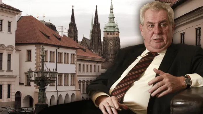 Miloš Zeman na pozadí Pražského hradu