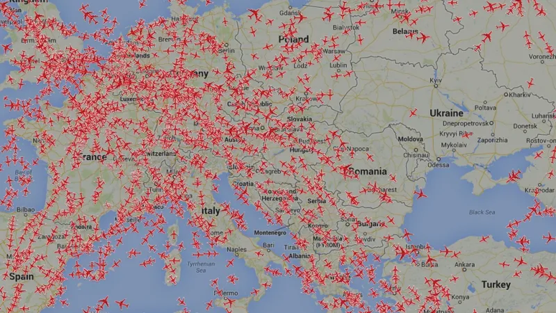 Hustota leteckého provozu nad Evropou