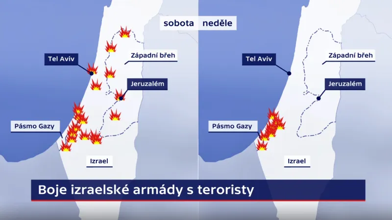 Boje izraelské armády s teroristy – srovnání situace v sobotu a v neděli