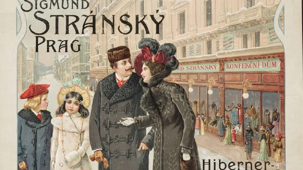 Reklama na obchod s konfekcí Sigmunda Stránského v Praze, 1896
