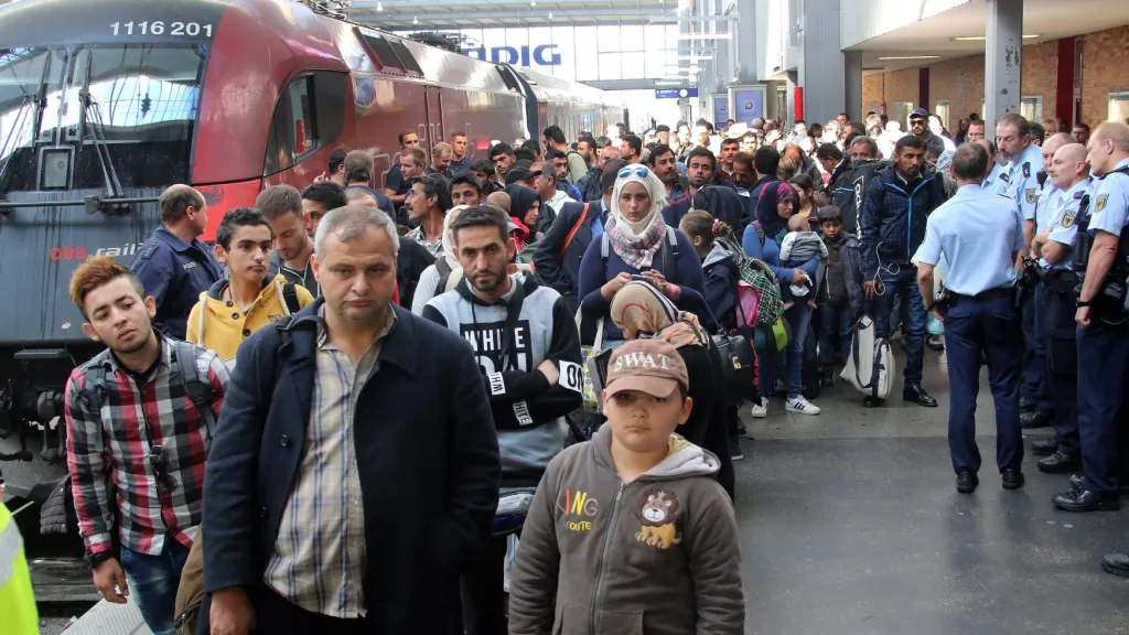 Migranti na mnichovském nádraží