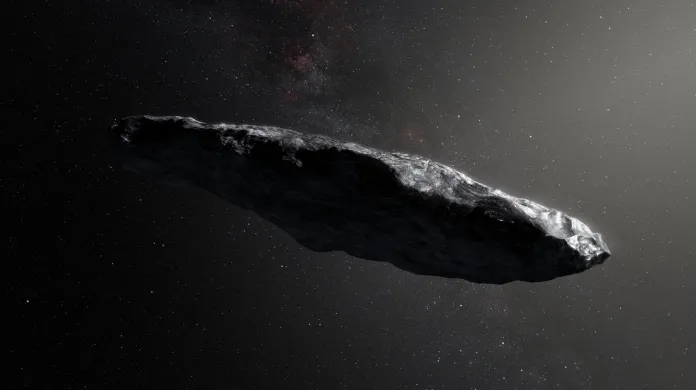 Umělecká představa o podobě asteroidu Oumuamua
