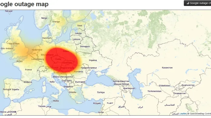 Mapa výpadku Google služeb
