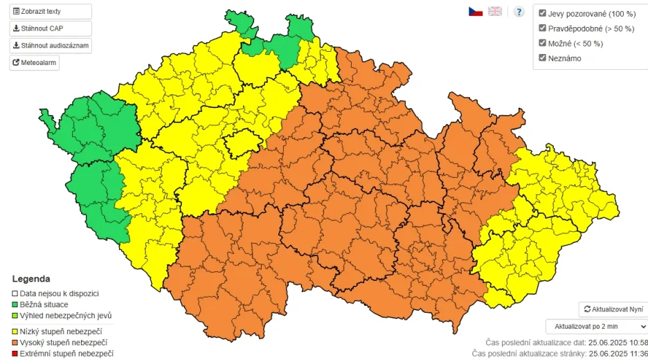 Výstraha ČHMÚ pro čtvrtek 26. června