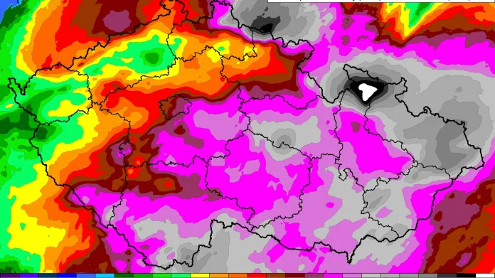 Celkové srážky od středy do nedělního rána
