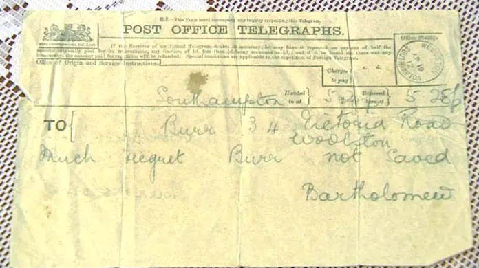 Telegram oznamující úmrtí člena posádky Titaniku